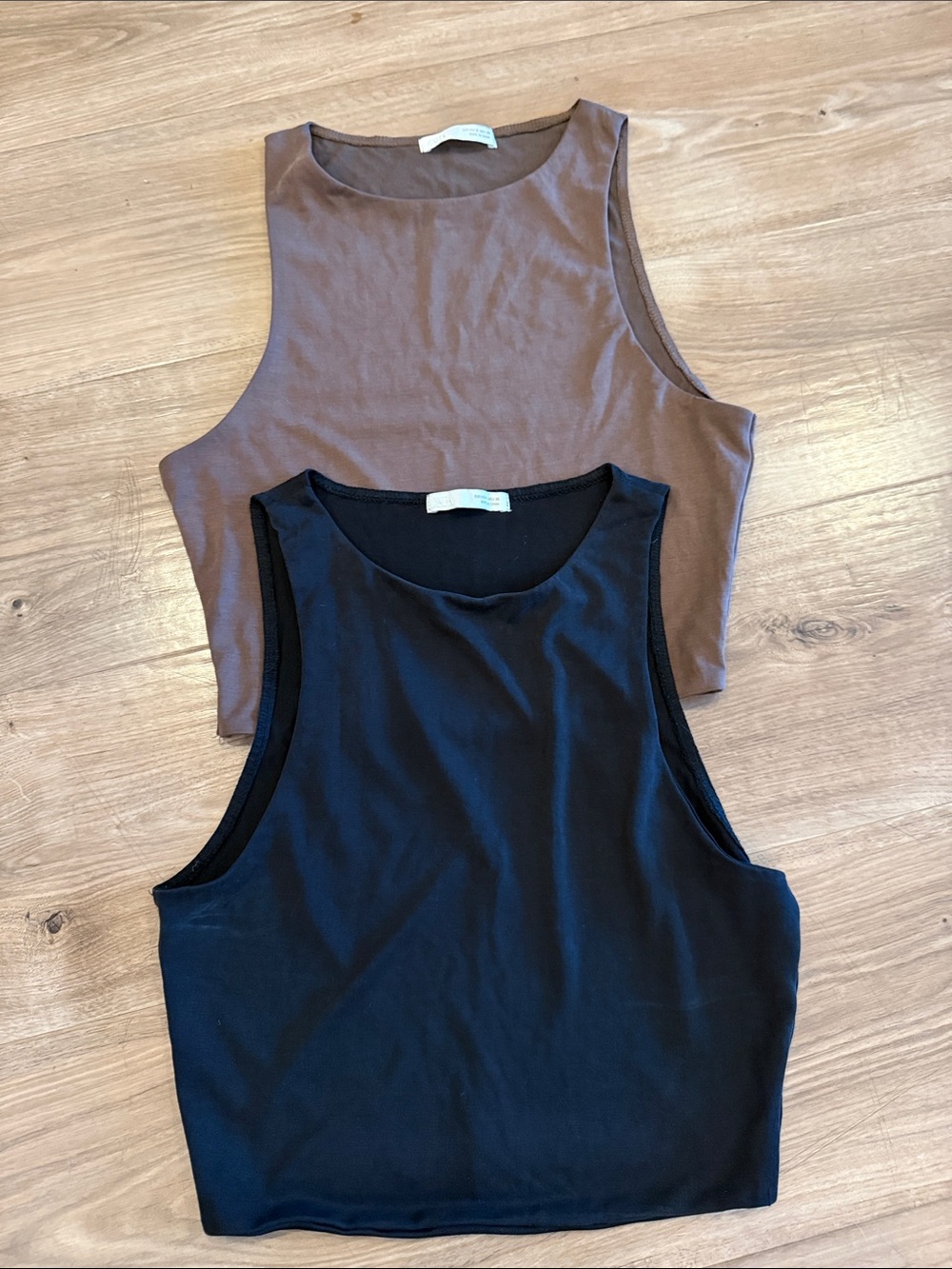 Zara Women's Scoop Neck Tank Top - Black and Brown